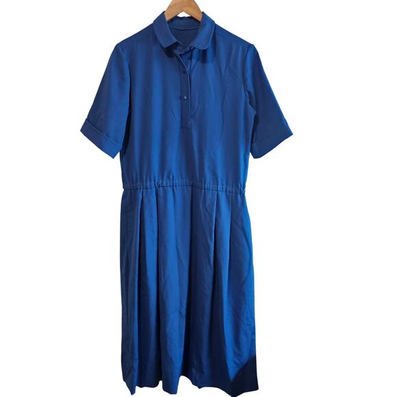 Vintage Dresses & Skirts - Vintage Handmade Shirt Dress Womens 1X Blue Lagenlook 80s Pleated Midi Retro
